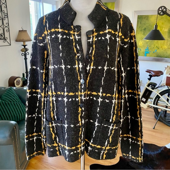 Adrienne Vittadini. Black, Yellow & White  Plaid Jacket / Cardigan. XL FAB ♥️ - Picture 13 of 17